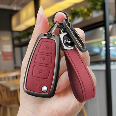 Zinc Alloy Genuine Leather Car Key Bag For Ford Transit Tourneo 2012- Focus Mondeo Fiesta Smart Remote Key Shell 3 Buttons