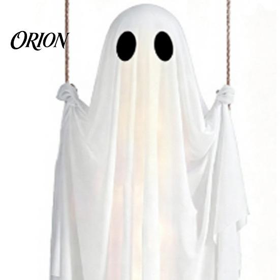 Multi Lighting Mode Decor Halloween Large Hanging Swing Ghost Decoration, Light Up Spooky Swinging Courtyard Decorations with 3D Bats for Front Porch,