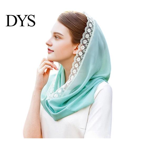 Breathable Summer Headscarf Hooded Lightweight Gauze Fabric Sun Protection Turban Windproof Spring Scarf Hat with Lace Embroidery Commuting Head Wrap