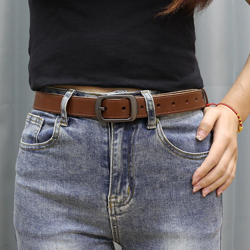 Cinto Retro Feminino Estilo Hong Kong em Couro Bovino Genuíno Preto