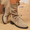 Fashion Bow Cow Suede Single Boots Autumn New Round Toe Sleeve Soft Sole Anti-slip Wear-resistant Block Heel Short Boots
