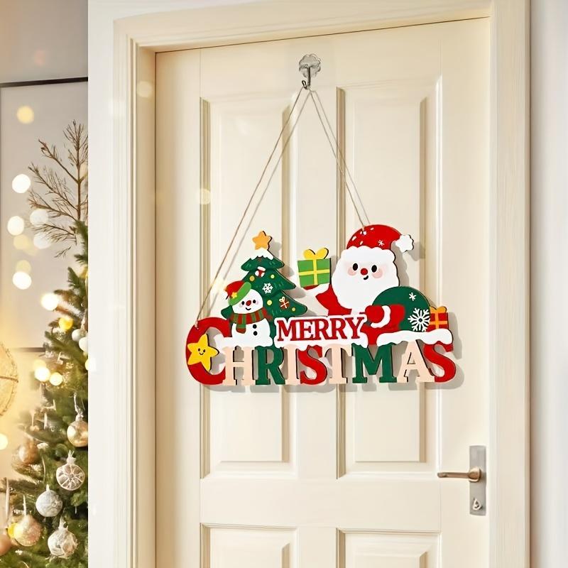2D Decoration Featuring Santa Claus with A 'Merry Christmas' Sign A Wooden Holiday Ornament Suitable for Indoor/Outdoor Christmas Parties Hook Design