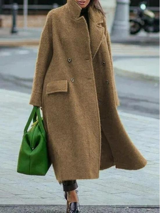 2025 Autumn/Winter Women's Solid Color Woolen Coat - Warm, Stylish, Casual