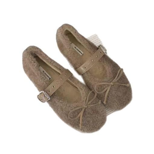 French Mary Jane Mao Mao shoes for women's outer wear 2025 autumn and winter new one-word single shoes with bow, shallow beanie shoes
