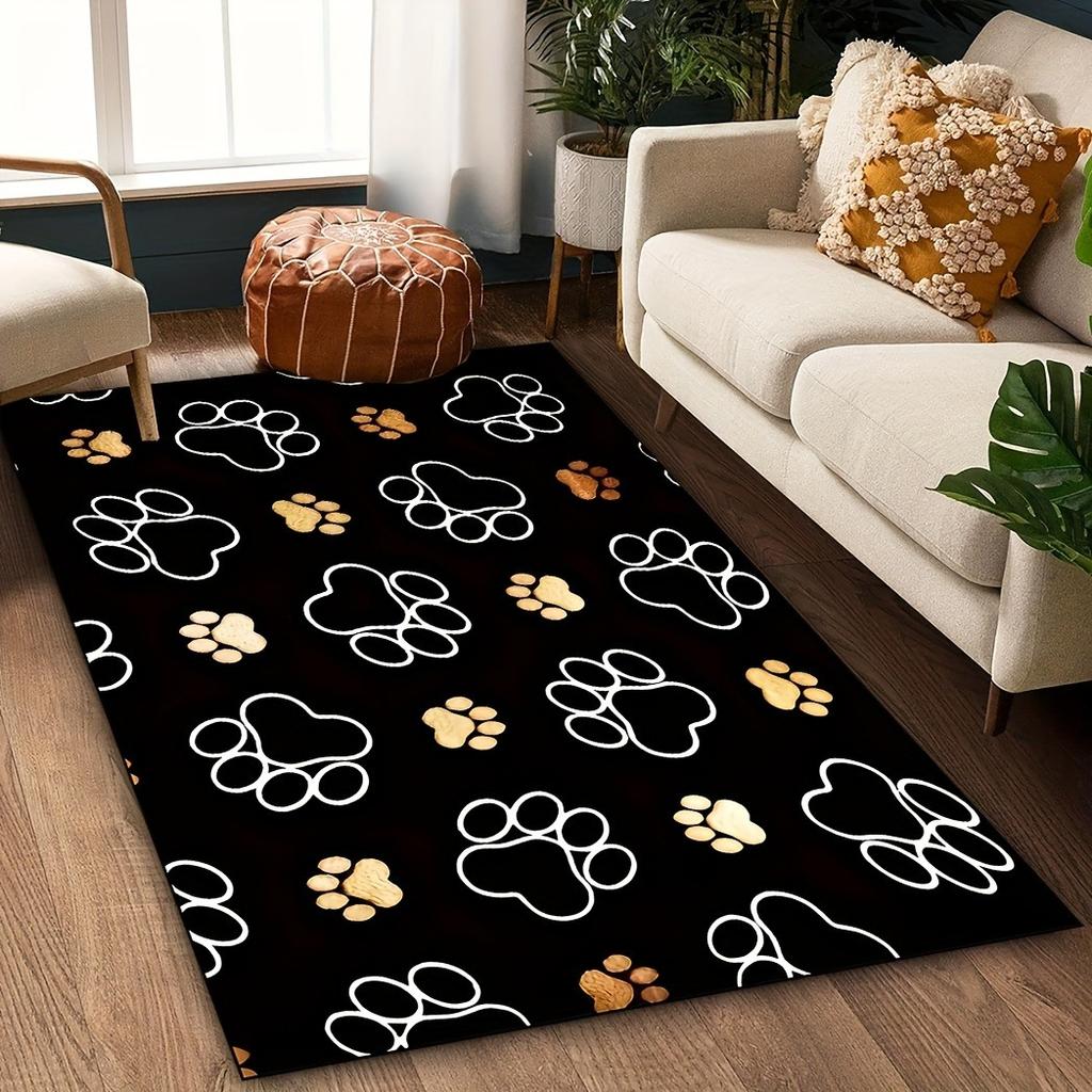 Cute Paw Print Area Rug Machine Washable Non Slip Flannel Carpet for Bedroom Living Room Kitchen