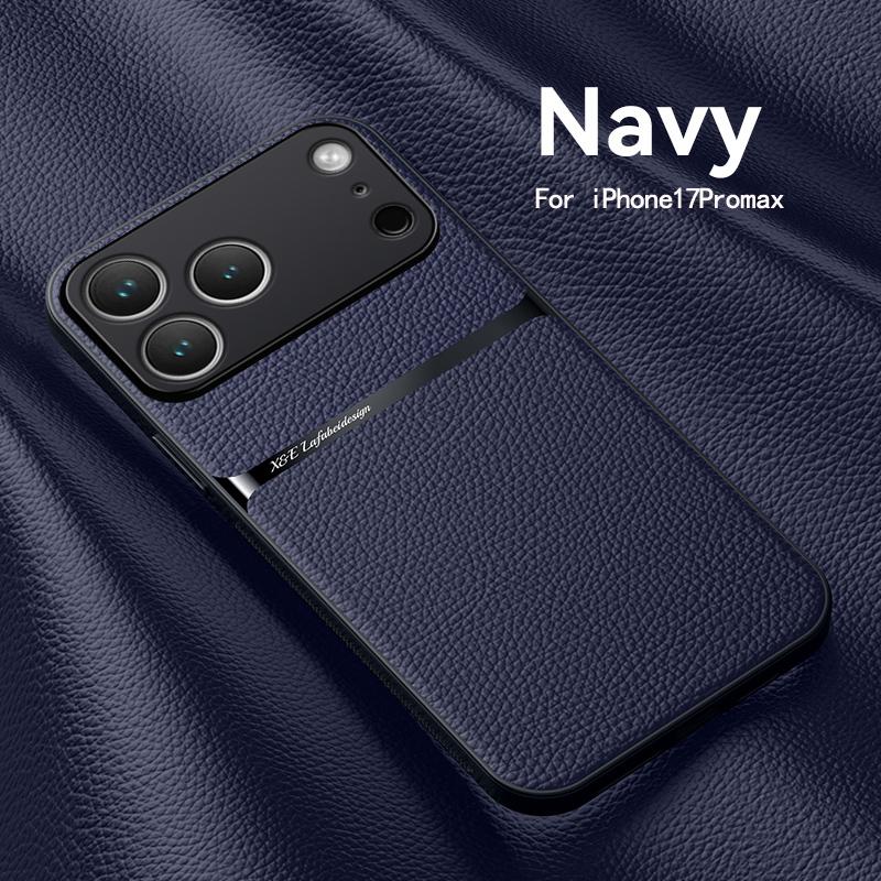 

Business Silky Feel Leather Phone Case For iPhone 17 15 16 Pro Max 14 15 Plus 13 12 Mini 11 16E 17 Air Magnetic Car Holder Cover iPhone 12 Pro
