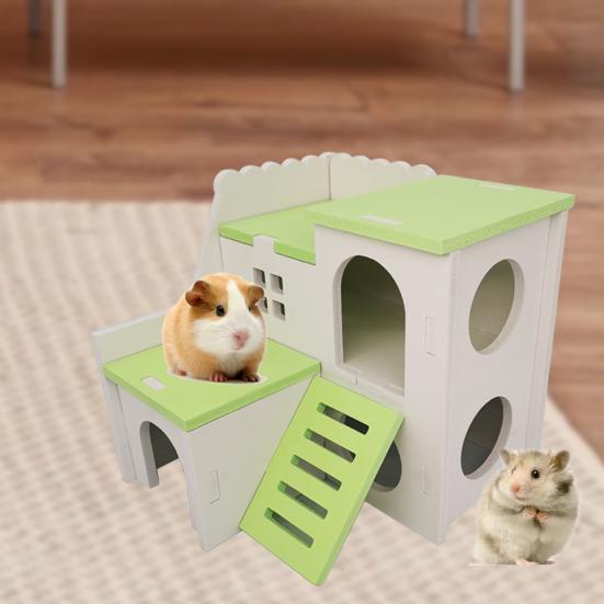 Hamster Hideout House with Ladder Ventilated Design Double Layers Hedgehog Chinchilla Villa Living Hut Pet Supplies