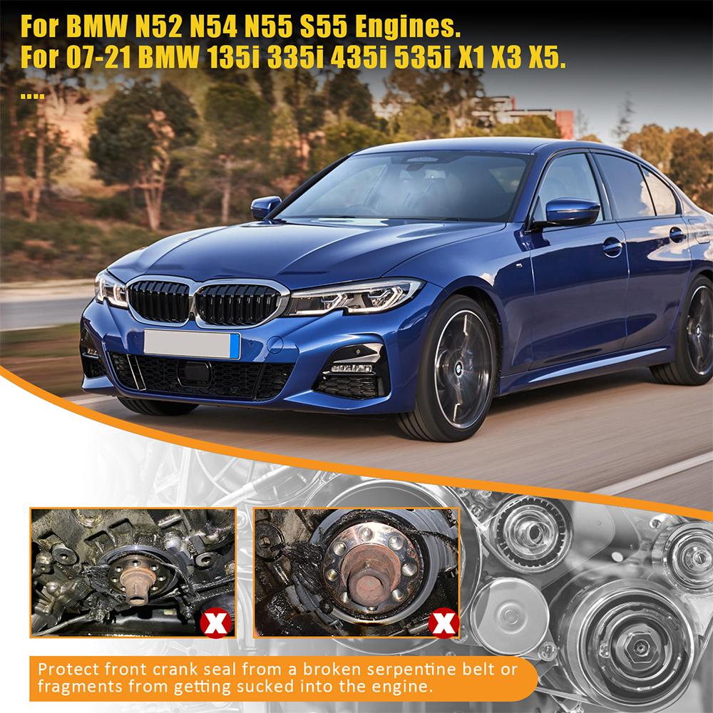 Crank Seal Serpentine ქამარი დამცავი აქსესუარი BMW 528i 335i 135i br3 S55 N54 N55 N52 7075 Aviation ალუმინის შენადნობის