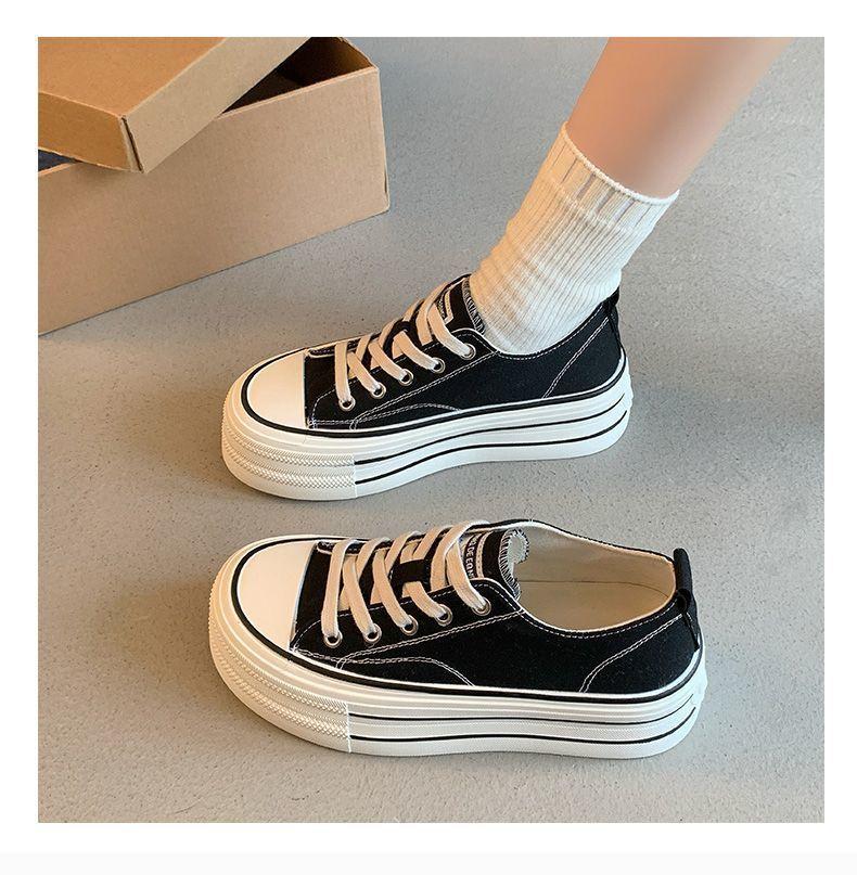 Platform Canvas Shoes Women's 2025 Spring New Versatile Casual Sports Board Shoes Small Height Increase Super Fire White Shoes