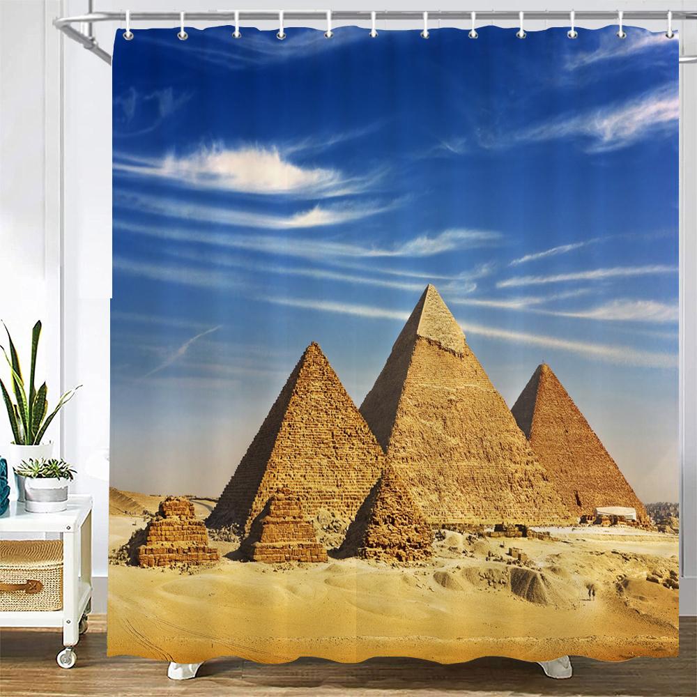 Starověký Egypt Pyramidy Sprchové závěsy Koupelnový závěs Retro nástěnná malba Pouštní krajina Frabic Vodotěsný Polyesterový Koupelnový závěs