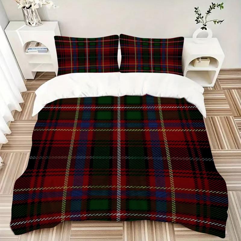 3Pcs Plaid Pattern Printed Bedding Set, Breathable And Soft, Machine Washable, Christmas Gift, Suitable for Bedroom Decoration, 15149