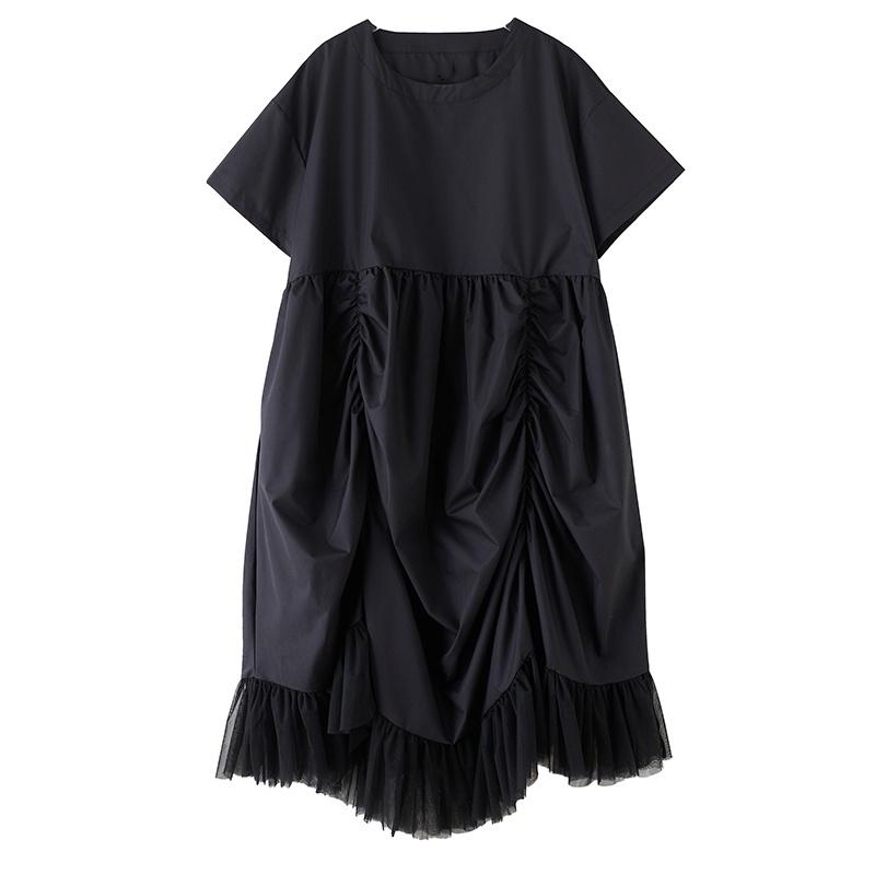 Kurzarm Plus Size Schwarzes Vintage-Kleid, neu in Kleidern für Damen, lässig, locker, lang, Sommerkleid