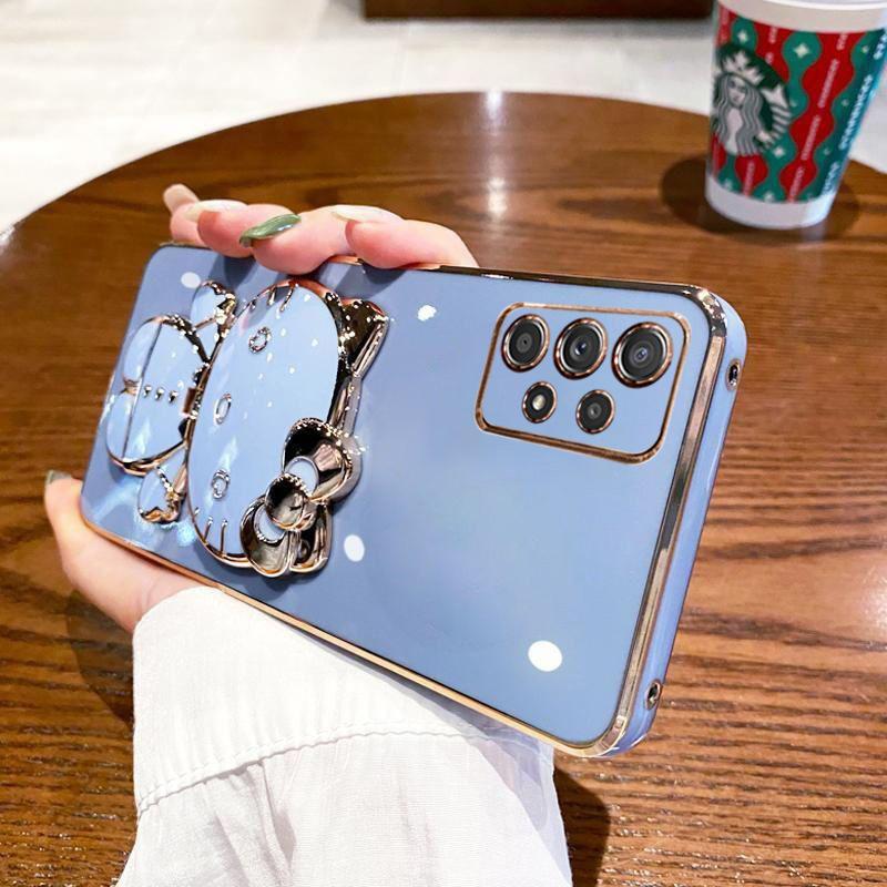 Samsung A11 Mobile Phone Case Electroplated Cat Bracket Makeup Mirror Galaxy A11 Silicone Soft Case Protective Case