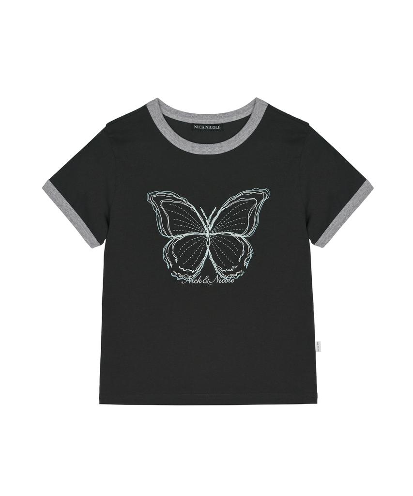 Nigaennikol Butterfly Graphic Ringer Top_Charcoal