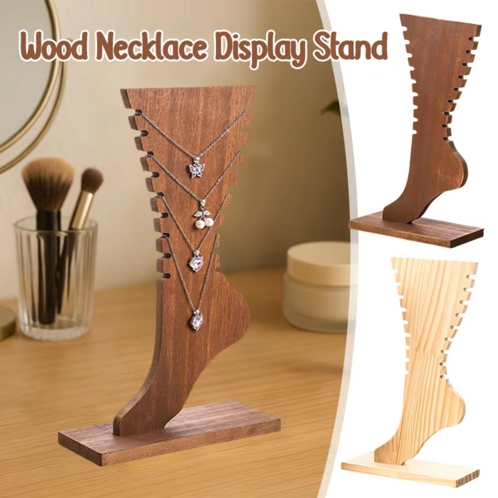 Large Capacity Wooden Necklace Frame Foot Shaped Jewelry Storage Rack  Tabletop