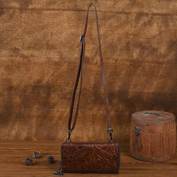 Johnature Phone Bag Retro Embossed Large Capacity Multi Card Women's Wallet Versatile Small Crossbody Bag