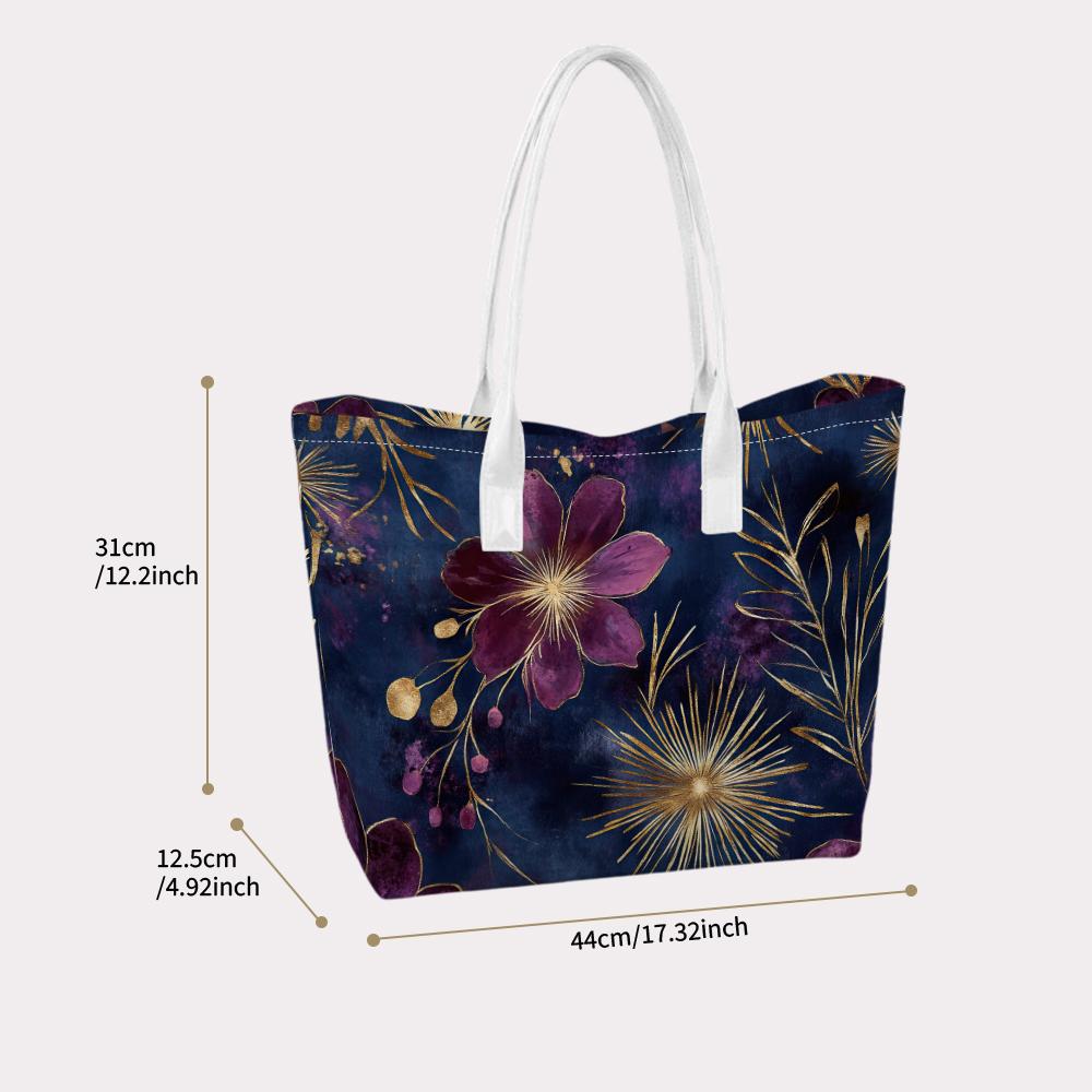 Elegant Purple Floral Pattern Casual Tote Bag for Daily Use