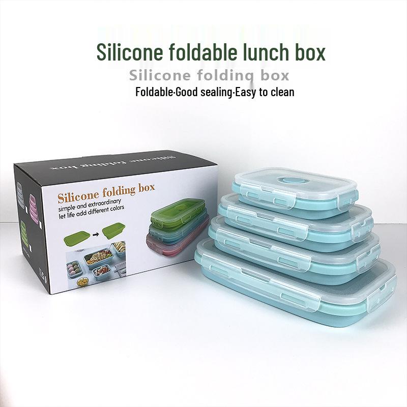 

Силиконовый складной ланч-бокс для сохранения свежести - Портативный и подходящий для улицы квадратный контейнер Gift Box Set of 4 зелёный
