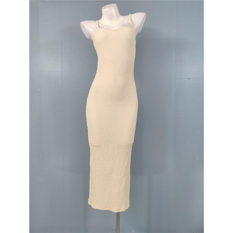 

Export Single Elegant Texture H Home 2024 Crumpled Uneven Feel Sling Tight Bottoming Outerwear Dress Apricot XL