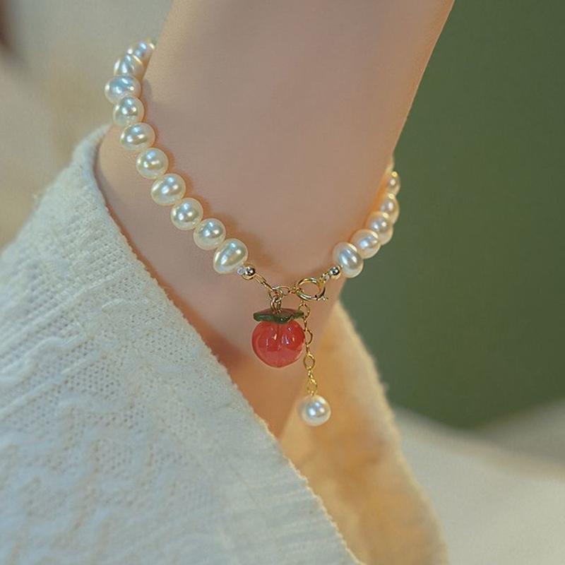 Trendy Peach Charm Natural Freshwater Pearl Ladies Bracelet Ins Style Sweet Fresh  Hand Jewelry Accessories