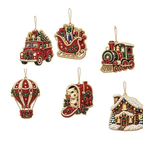 Seasonal Festive Hanging Decor 6 Pcs Christmas DIY Faux Pearl Painting Kit Ornaments, Rhinestone Art Party Decorative Supplies Tree Decoration