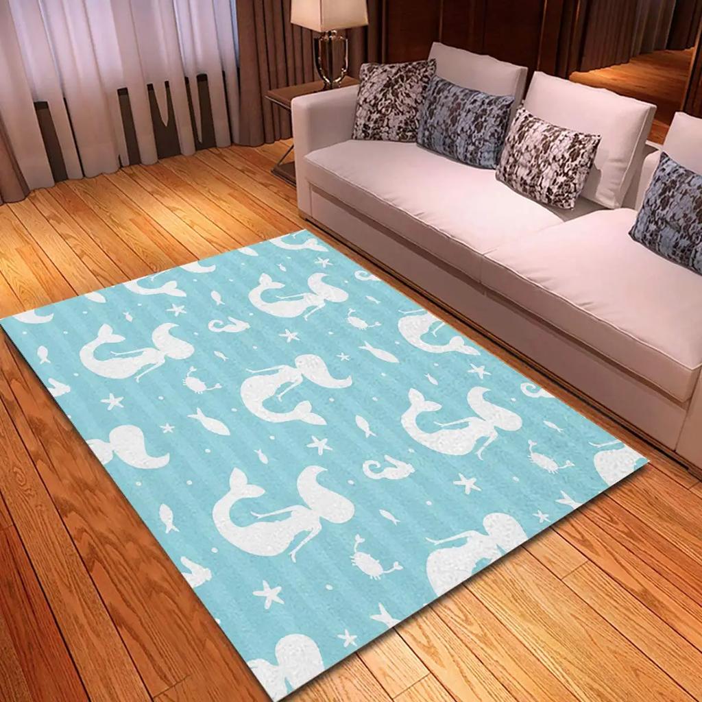Cartoon Mermaid Girl Area Rug The Underwater World Carpet Ocean Animal Floor Mat Sea Mats Home Living Room Kids Bedroom Doormat