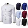 Camisa Casual de Manga Larga con Cuello Alto Bordado de Moda para Hombre Talla Europea