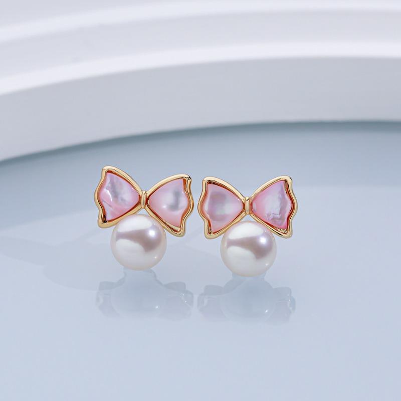Natural Freshwater Pearl Stud Earrings S925 Sterling Silver Earrings Fritillary Zircon Pearl Earrings Light Luxury High Sense