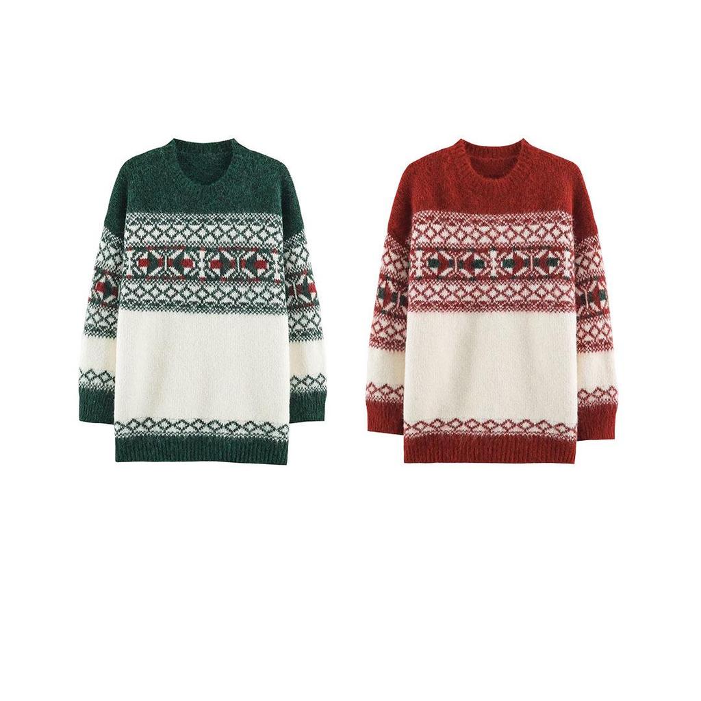 2026 Autumn European & American Christmas Fair Isle Color Block Knit Sweater