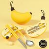 3-teiliges bananenförmiges faltbares Besteckset aus Edelstahl, Löffel, Essstäbchen, tragbares Reisebesteck, geräuschloses Klickverschluss-Design für Outdoor-Camping, täglichen Gebrauch zu Hause