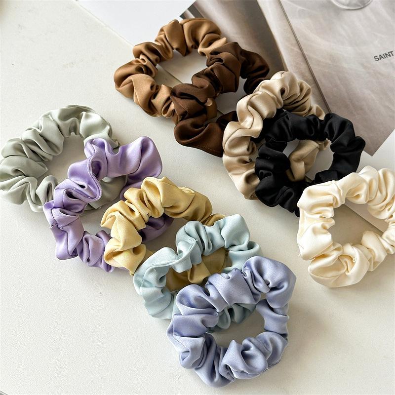 Shimmering Surface Solid Color Hair Ties Lustrous Fine Pleats High Density Elasticity Sophisticated Evening Wear Accessories