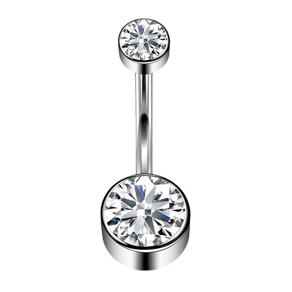 G23 Titanium Flat Bottom Navel Ring with Zirconia - Internal Thread Belly Button Piercing Jewelry
