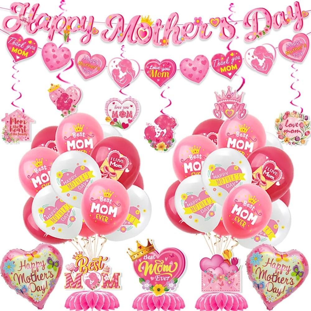 Happy Mother's Day Hanging Swirls Hearts Pattern Desktop Ornament Holiday Banner  Party DIY Decor