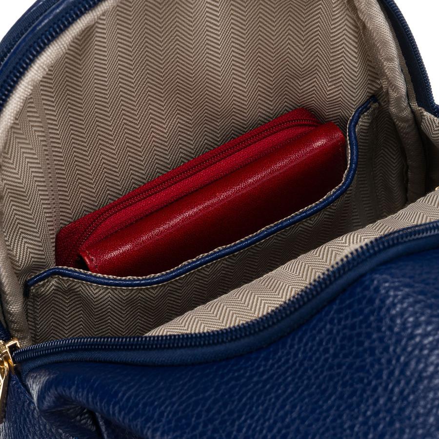 Mała miejska saszetka damska na ramię lub przez ramię crossbody granatowa ze złotymi okuciami eko skóra Peterson