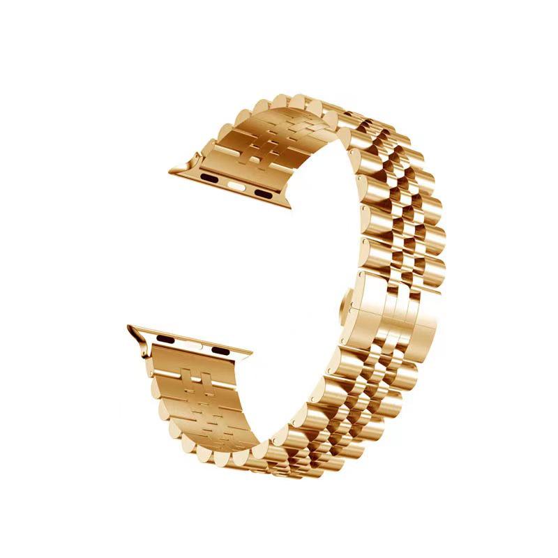Apple Watch Stainless Steel Butterfly Clasp Strap - Unisex 5-Bead Metal Band.