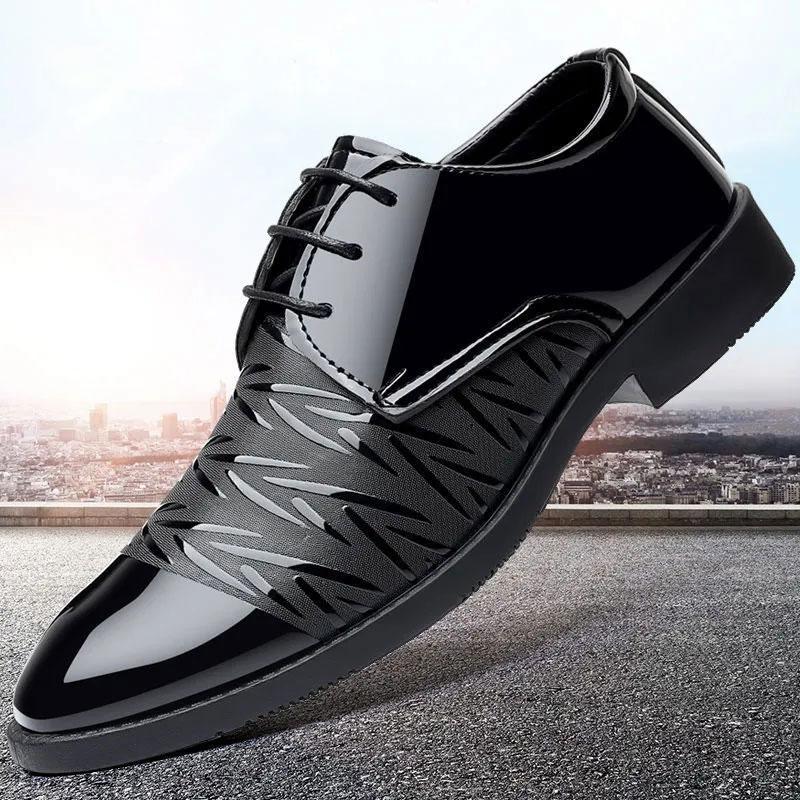 Men's Leather Shoes Spring Breathable Comfortable Casual Shoes Youth Business British Black Formal Leather Shoes Husband Dad Shoes