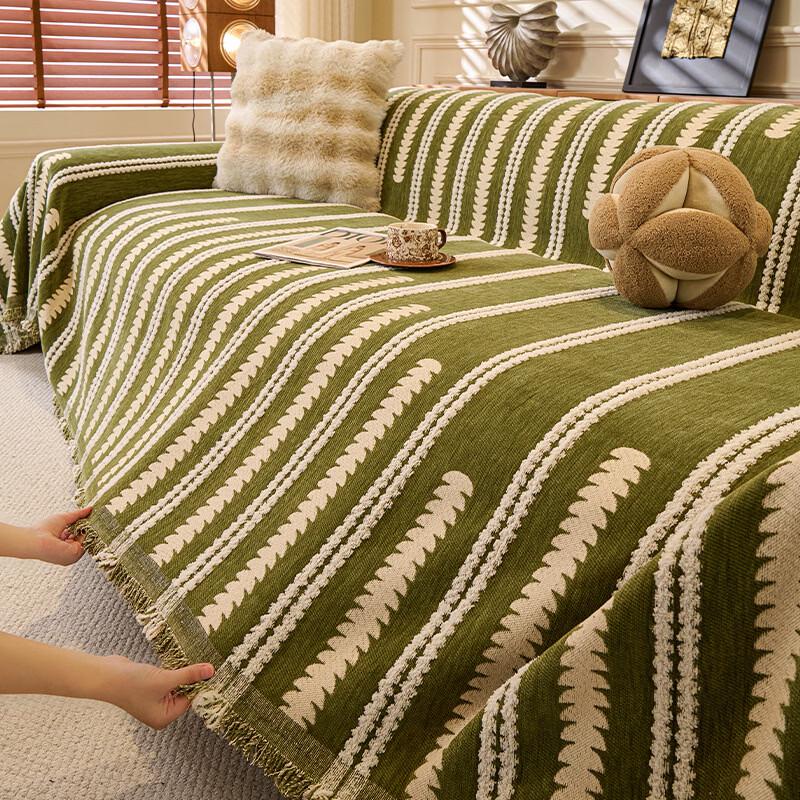 Handunka Cream Chenille Sofa Blanket