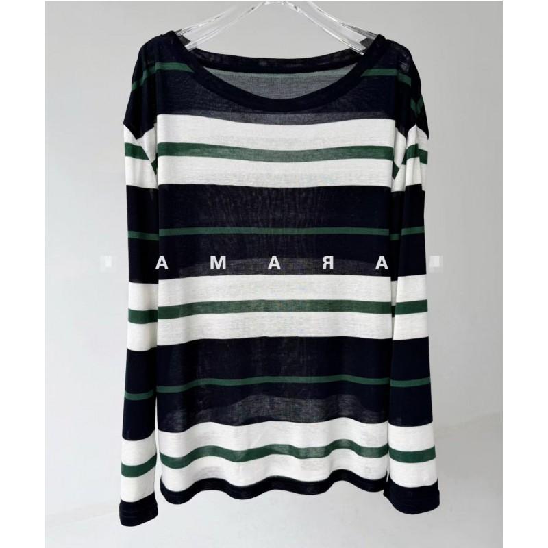 RARAMA 2026 Striped T-Shirt Lyocell Tencel Wool Blend One-Shoulder Convertible Vintage Style Sun Protection Cover-Up