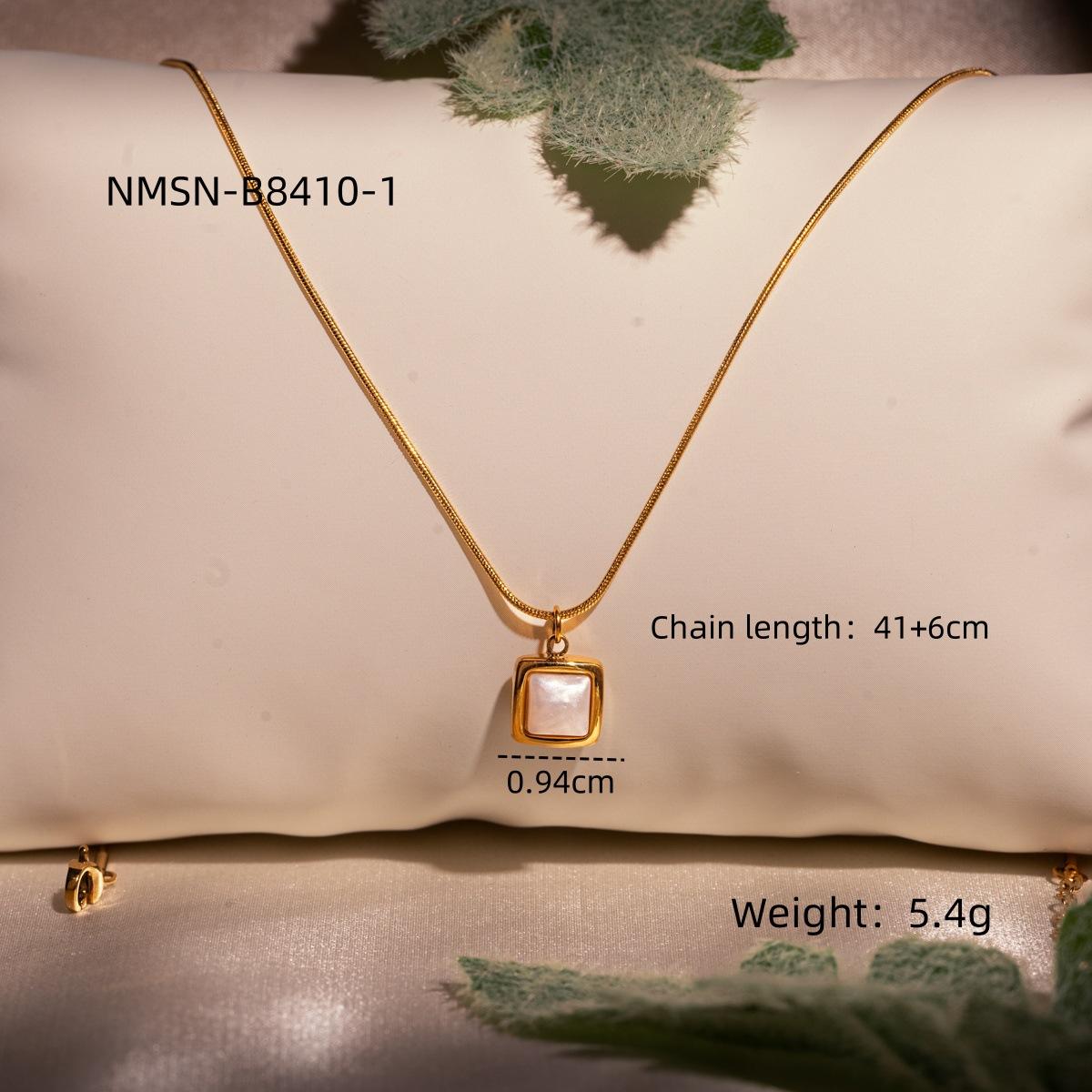 GEMCHIC Women s Minimalist French Style Stainless Steel Square White Shell Pendant Necklace Titanium Steel 18K Gold Plated Choker