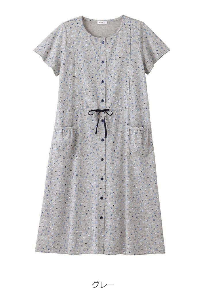 Maternity Nursing Open Floral Short Maternity Gray [ANGELIEBE] Pajamas, Clothes, Front, Jersey, Pattern, Sleeves, Nightgown, Prenatal, Postnatal,