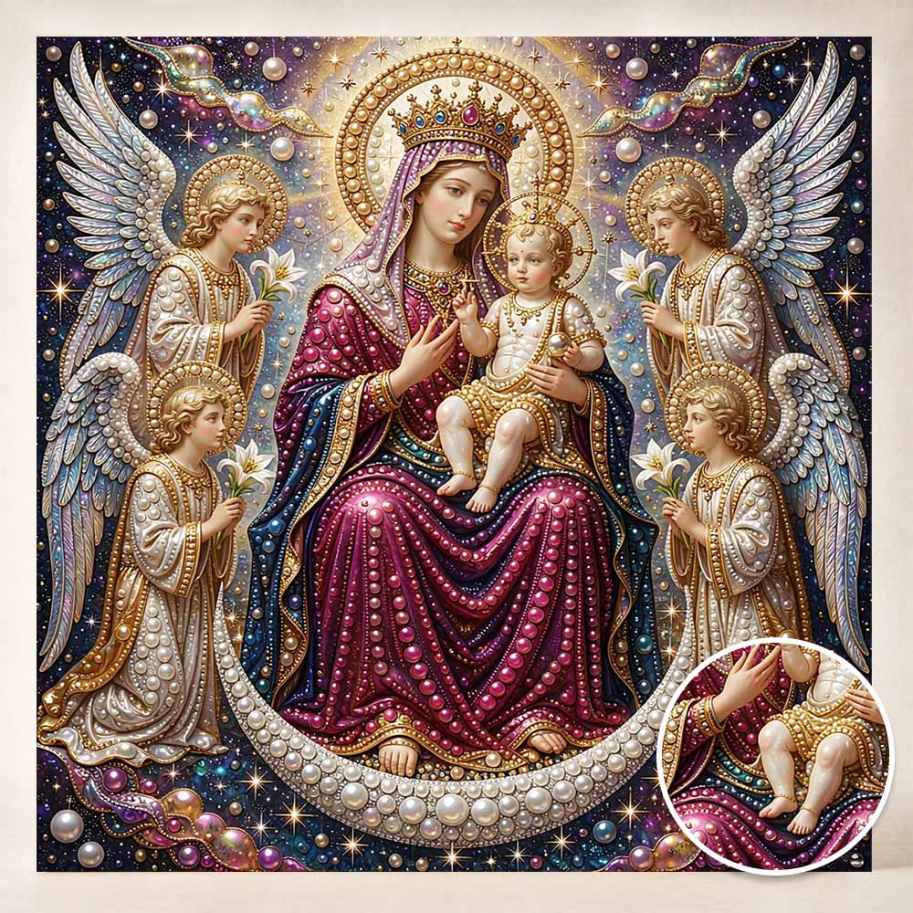 Pearl Painting 5D DIY Decorative Painting. Holy Mother and Angels Religious Art. Cute Birthday Gift. Handmade Craft Art Painting