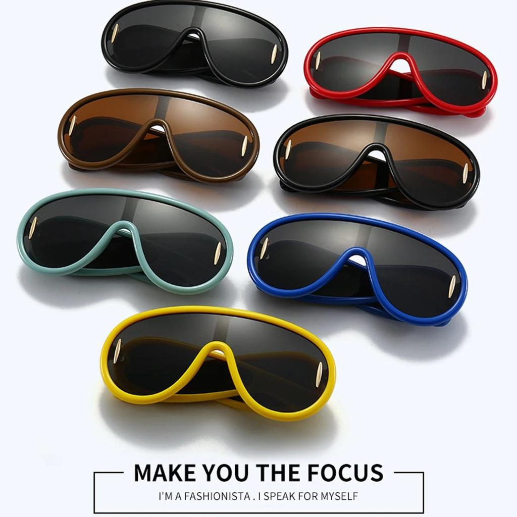 New Luxury  Wave Mask Sunglasses Women Fashion One Piece Sun Glasses For Men Oversized Oval Trending Sunglasses