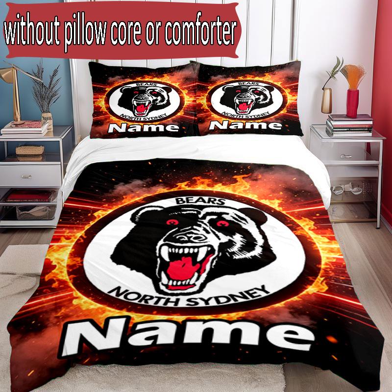 3pcs Duvet Cover Set (1*Duvet Cover + 2*Pillowcase, Without Core), Custom Name North Sydney Bears Pattern Bedding Set, Home Bedroom Decor Gift