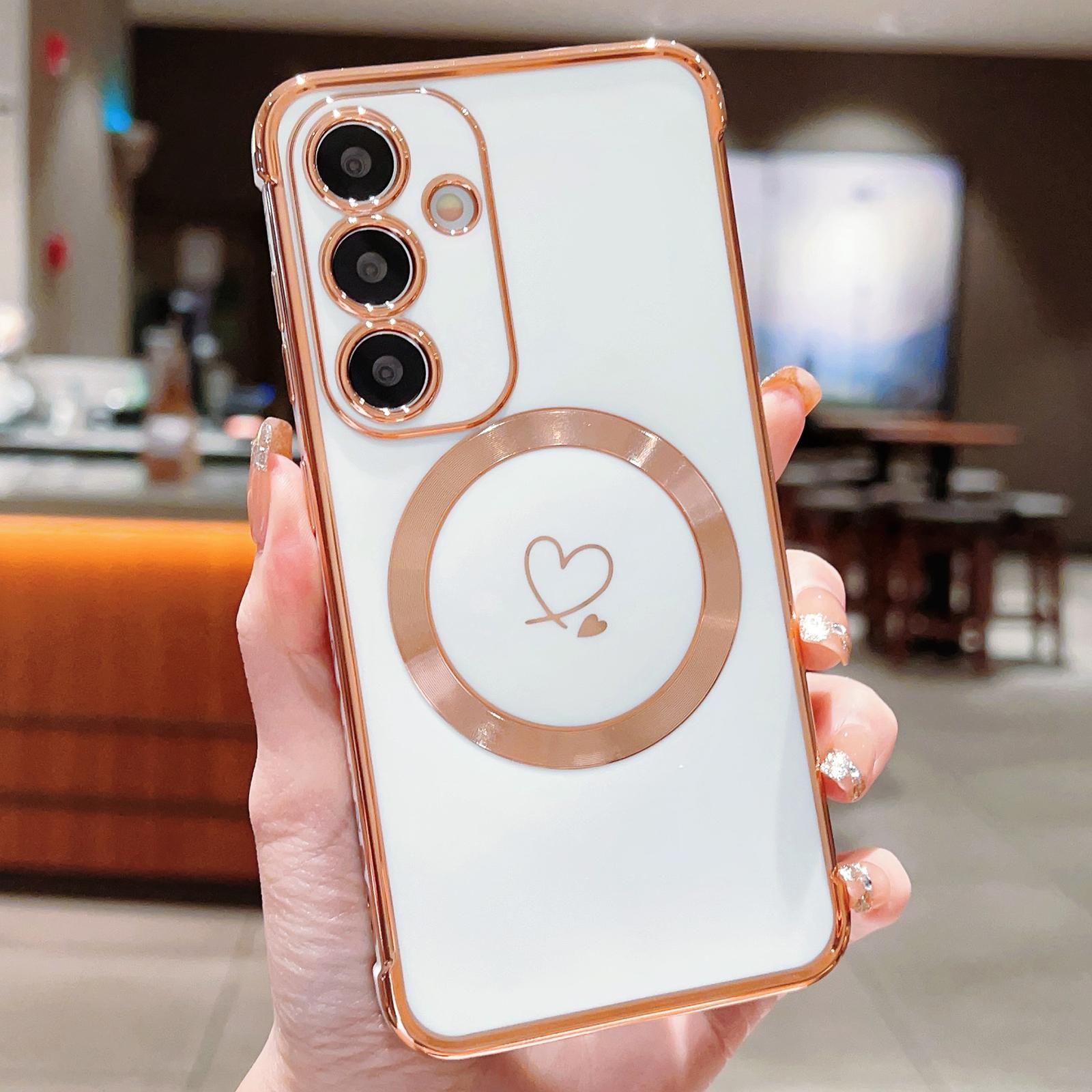 

Чохол для Samsung Galaxy S25+ Сумісний з MagSafe Гальванізований ТПУ Чохол для телефону Порожні Серця Любові Ivory White