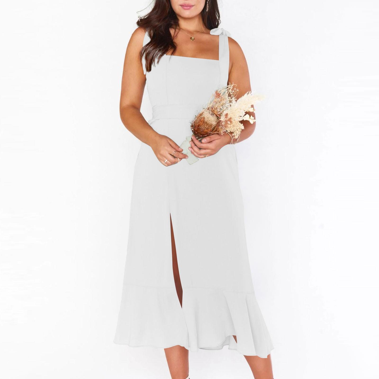 

Женские летние модные повседневные платья с завязкой на шее для отпуска и нерегулярными рукавами с разрезом по бокам XL белый