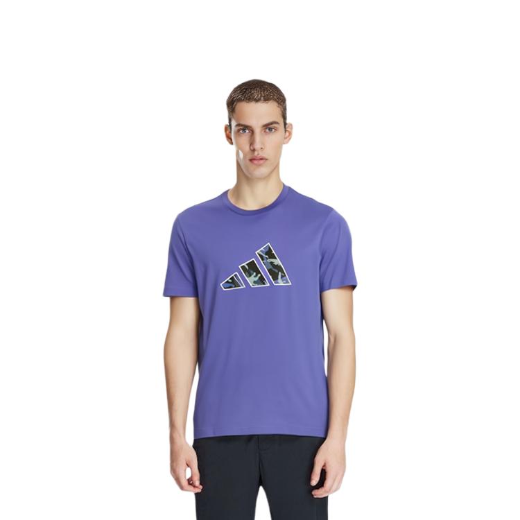 Adidas T Shirts Men's Purple Crew Neck Moderate Straight Fit GP0850