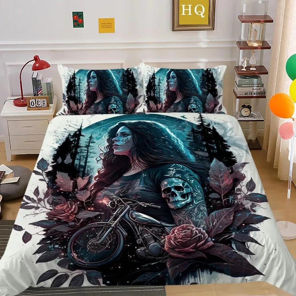 Skull and Beauty Duvet Cover Set Full Size Gothic Sugar Skull Angels and Demons Bedding Set with Pillowcase Twin Double Bed Sets