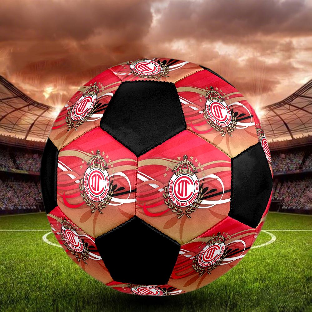 SIZE 5 Deportivo Toluca F.C. Soccer Ball Colorful All Ages Machine Stitched PVC Competition Ready Durable High-Bounce