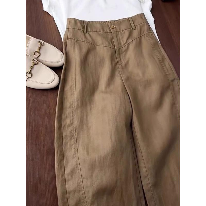 Women s Summer High-Waisted Wide-Leg Tencel Linen Pants - Brown, Loose & Comfortable Casual Style Medium