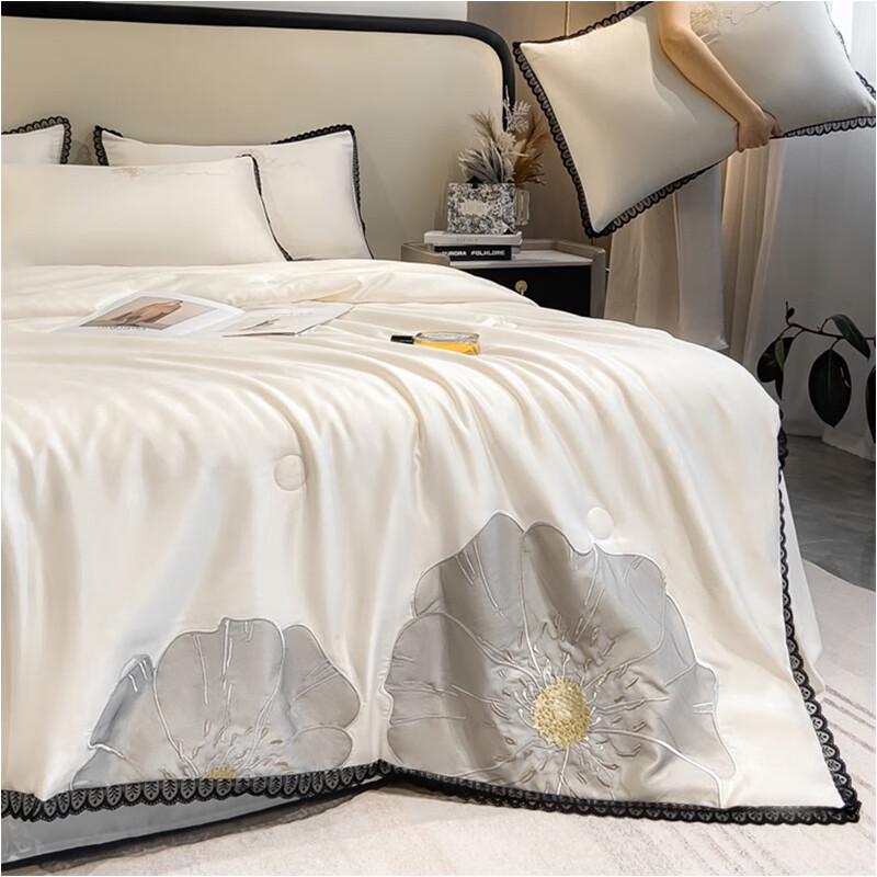 

Juyin Washed Silk Feel Applique Embroidered Lace Summer Quilt 4-Piece Set